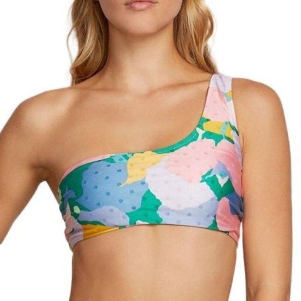 Volcom "Growing On Me" Abstract Floral One Shoulder Bikini Top Sz. S NEW